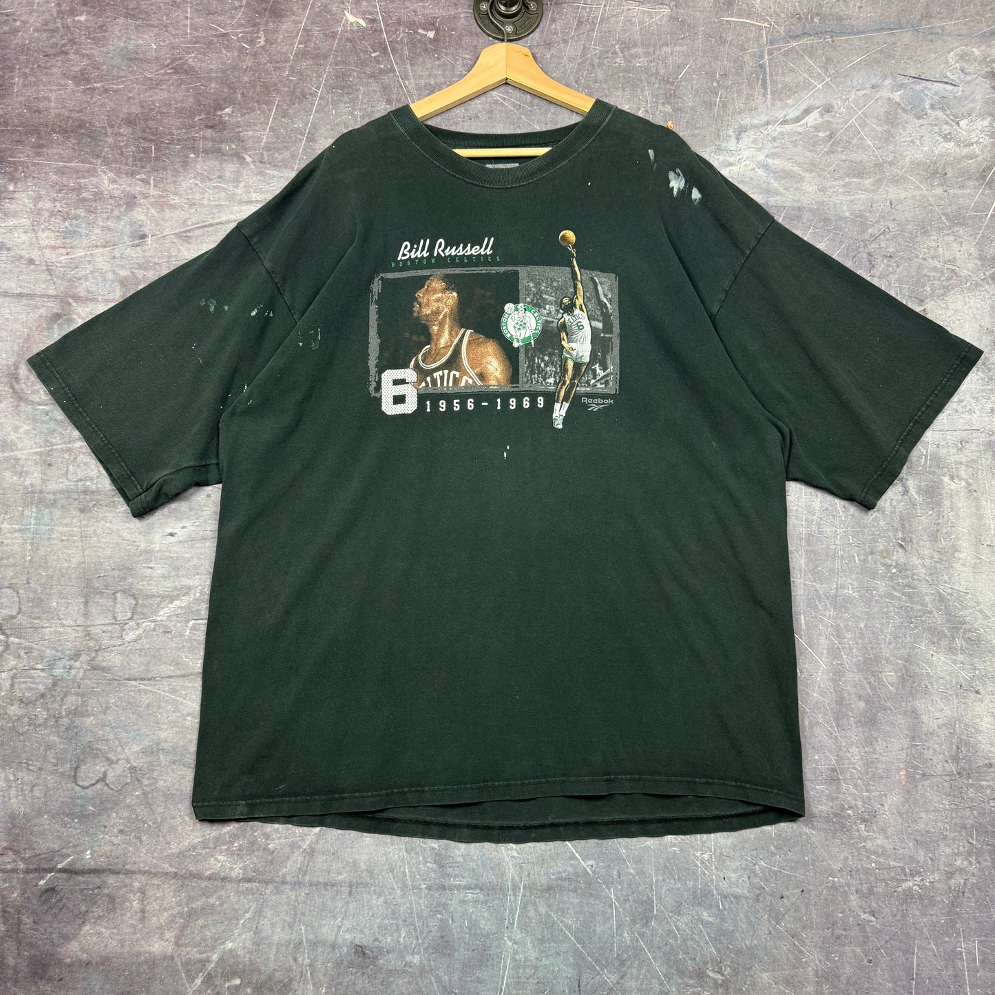 Early 00s Faded Black Bill Russell Boston Celtics Graphic Shirt XXL 0868