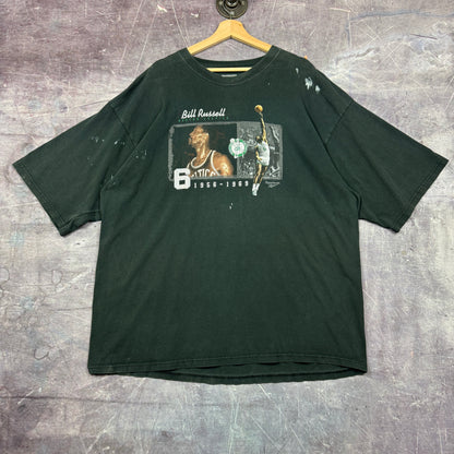 Early 00s Faded Black Bill Russell Boston Celtics Graphic Shirt XXL 0868