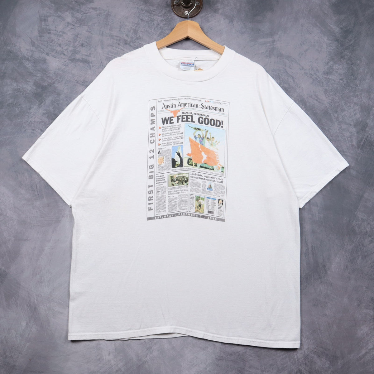 1996 White Texas Longhorns First Big 12 Champs Newspaper Shirt 5742