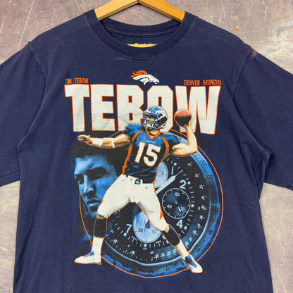 00s Navy Blue Tim Tebow Denver Broncos Football Graphic Shirt M 0963