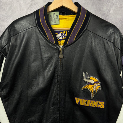 90s Black Minnesota Vikings Leather Jacket 4093