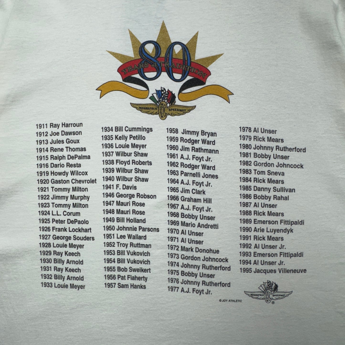 1996 White Indy 500 Tee 3952