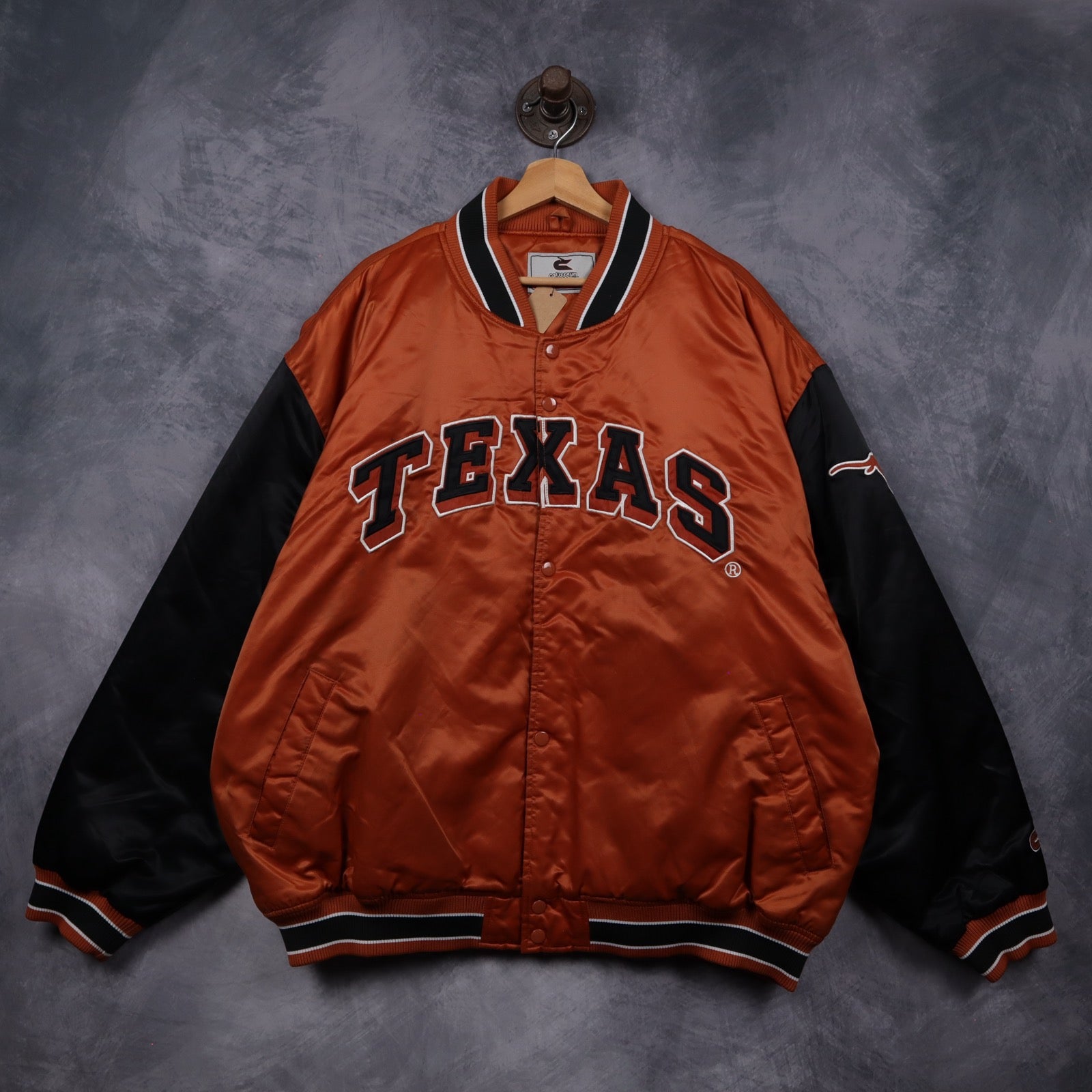 00s Burnt Orange Texas Longhorns Satin Varsity Jacket 5909