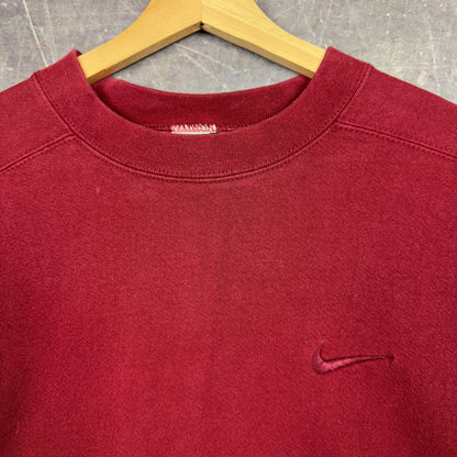 90s Red Nike Essential Logo Mini Swoosh Tonal Crewneck Sweatshirt M 1202