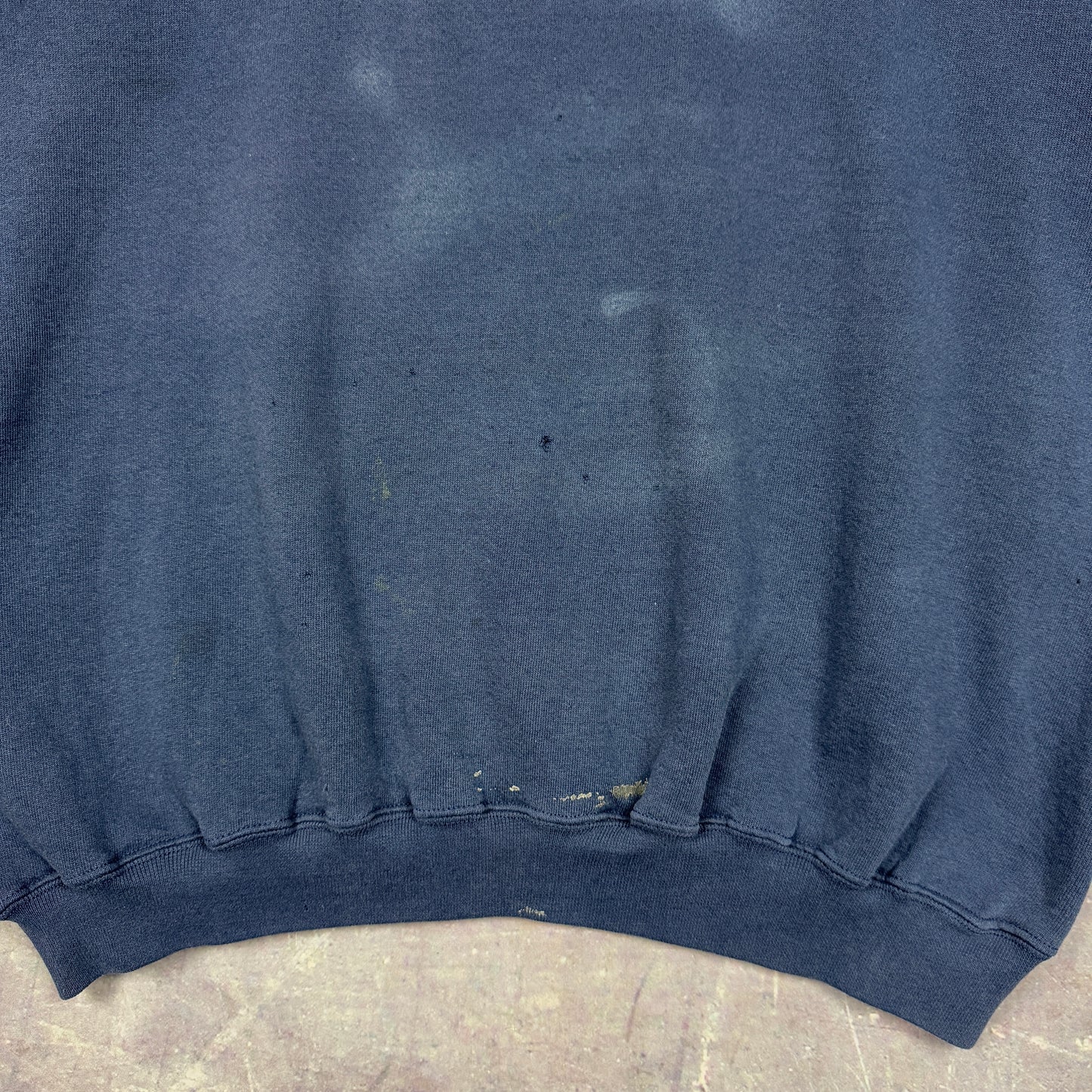 90s Faded Navy Blue Russell Athletic Essential Logo Spellout Repaired Graphic Crewneck Sweatshirt XL 1238