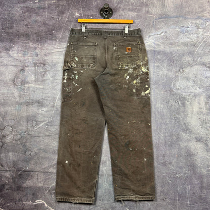 00s Dark Brown Double Knee Painter Carhartt Baggy Carpenter Work Pants 34x30 0382