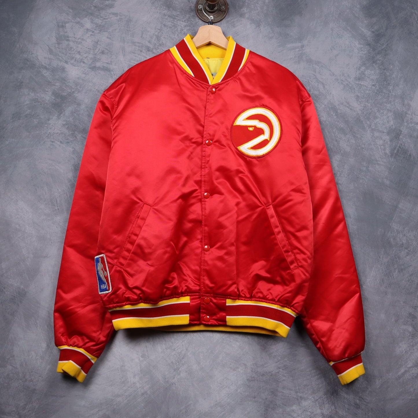 90s Red Atlanta Hawks Starter Satin Bomber Jacket 5069