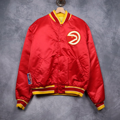 90s Red Atlanta Hawks Starter Satin Bomber Jacket 5069
