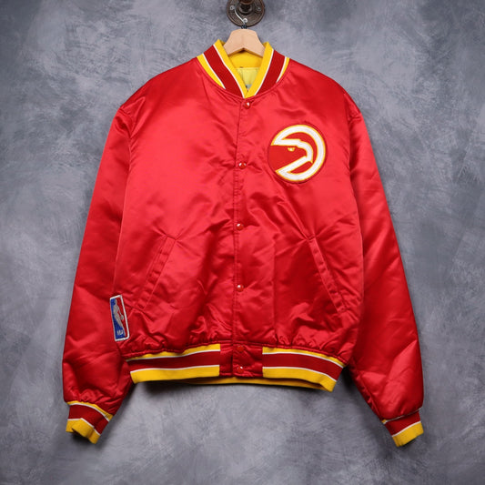 90s Red Atlanta Hawks Starter Satin Bomber Jacket 5069