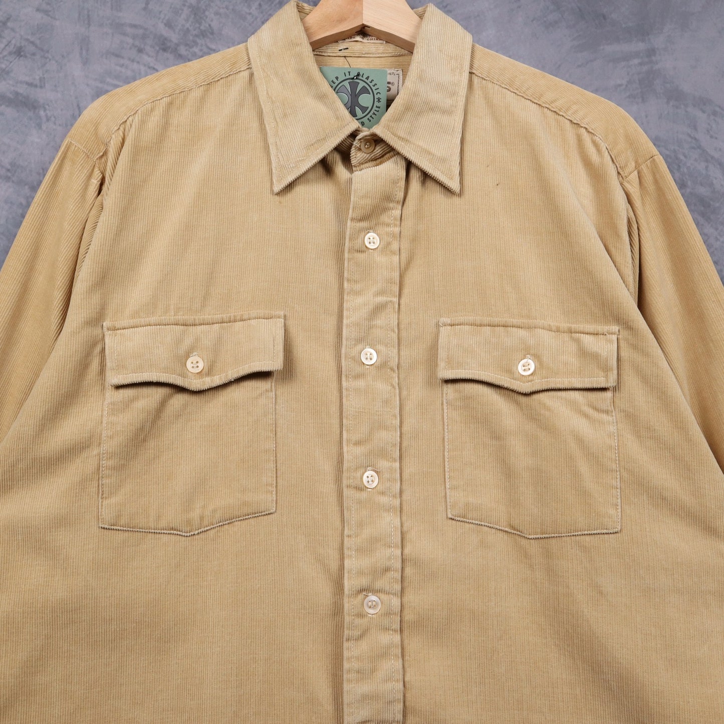 70s Tan Campus Rugged Country Corduroy Button Up Shirt 4822