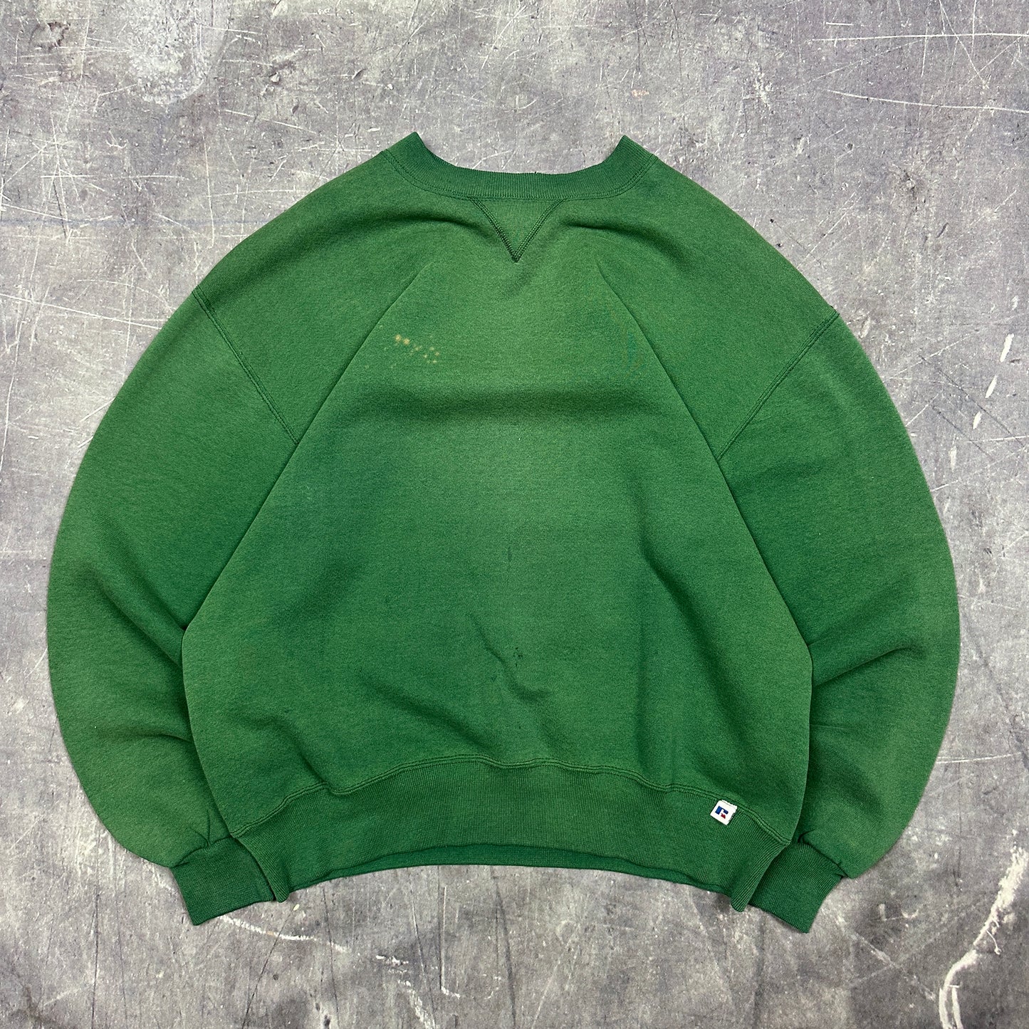 90s Faded Forest Green Russell Athletic Blank Essential Crewneck Sweasthirt L AE82