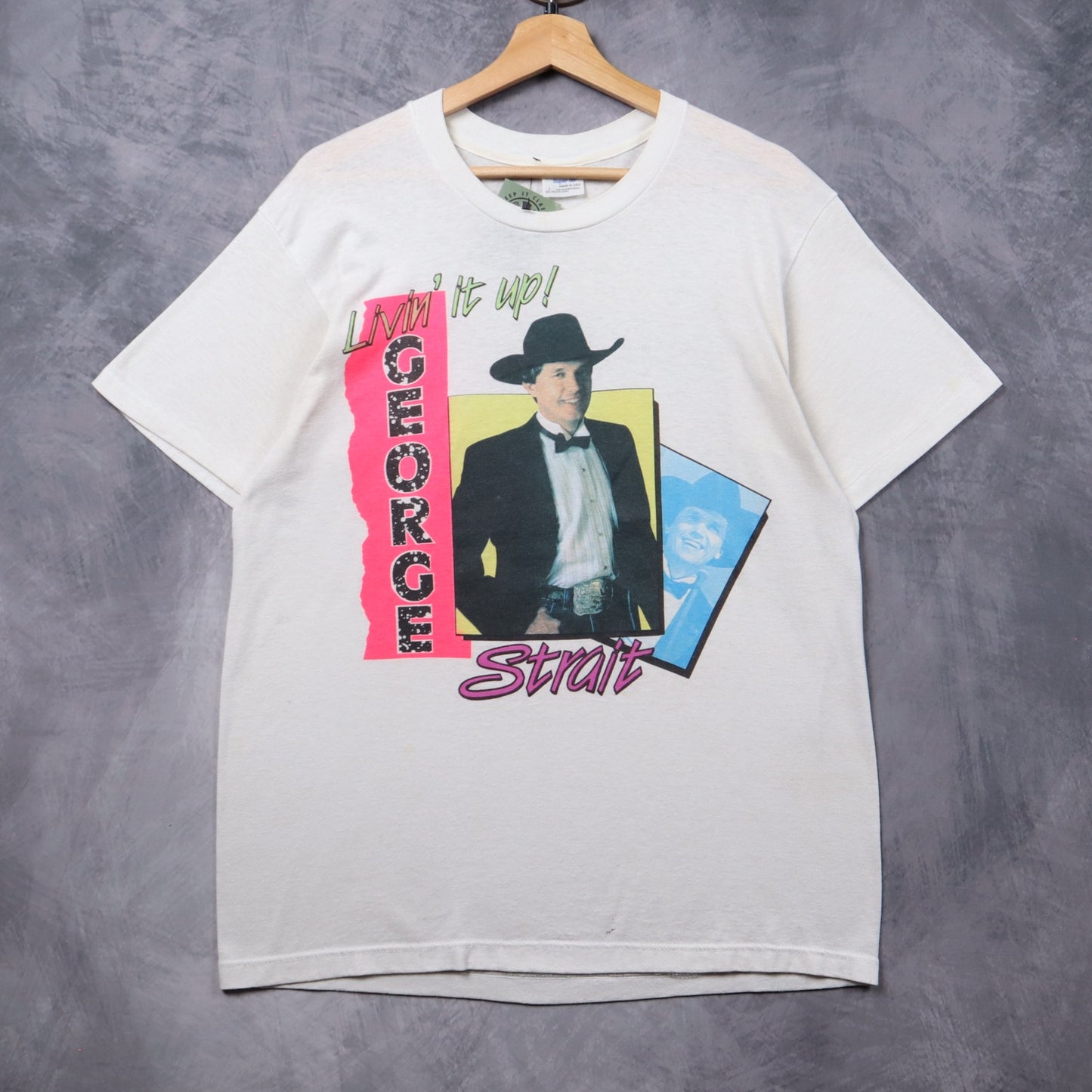 90s White George Strait Livin' It Up Light Duty Tour Shirt 5340