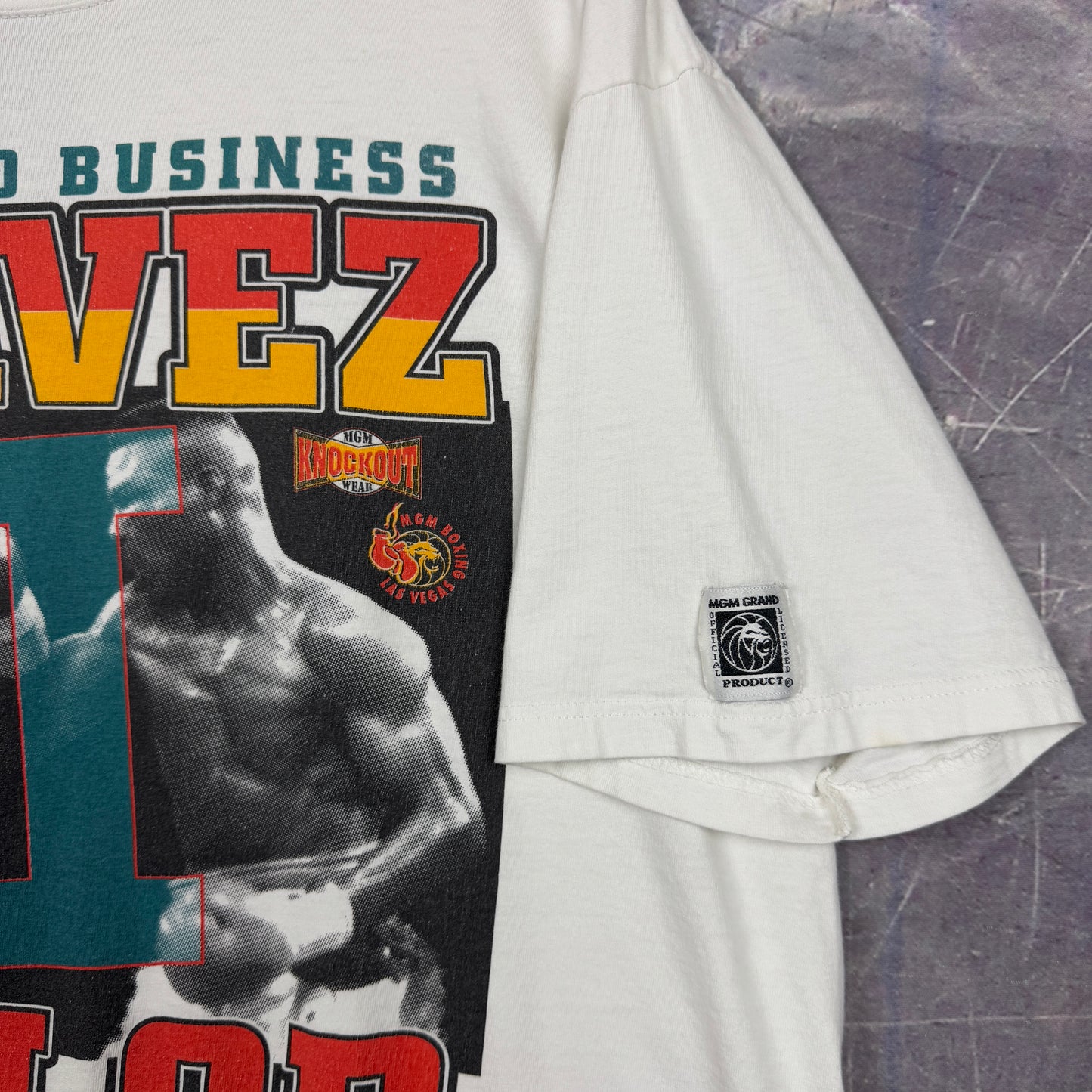 1994 White Chavez Taylor MGM Grand Garden Boxing Graphic Shirt Boxy XL 1029