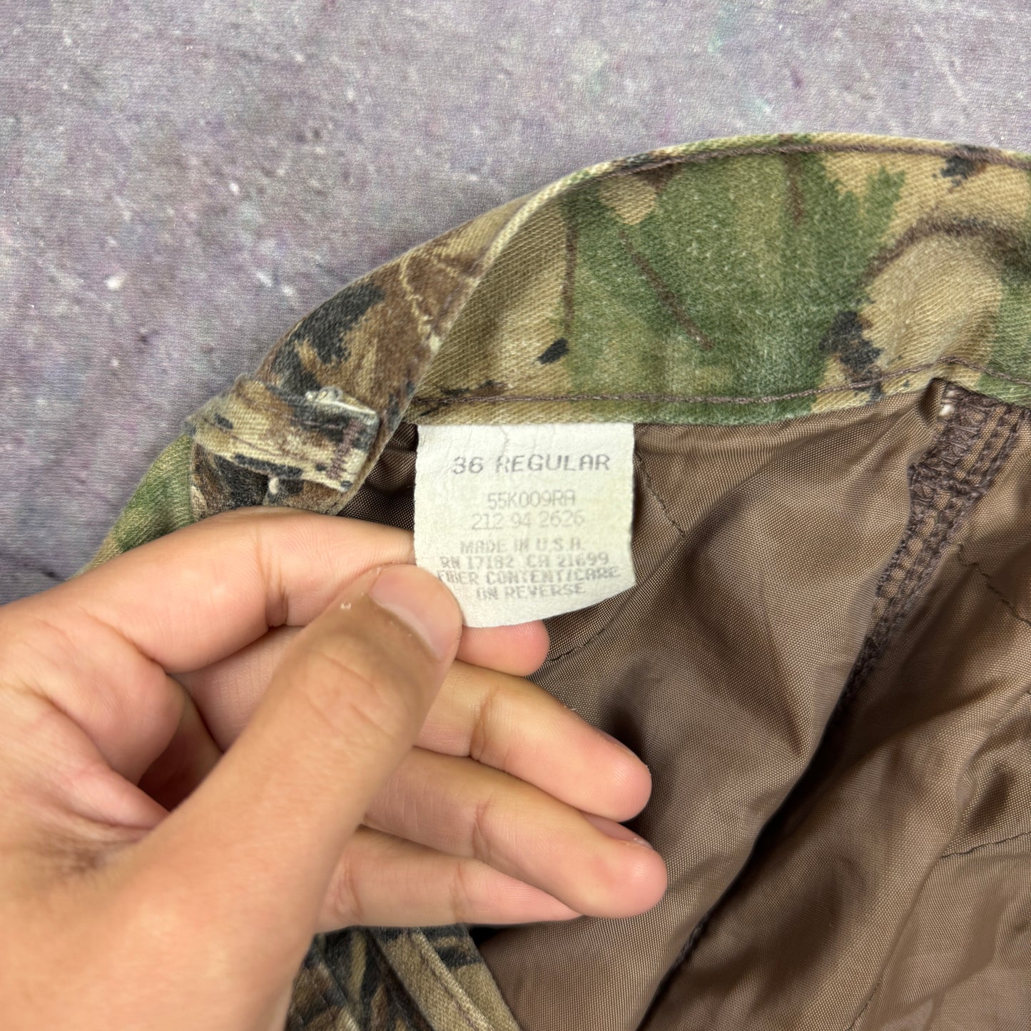 90s RealTree Camo Duxbak Thermal Lined Work Pants 35x30.5 2204