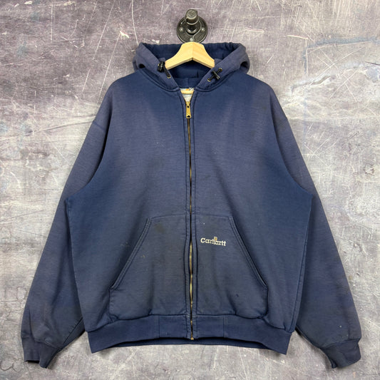 90s Navy Blue Carhartt Thermal Lined Zip Up Essential Logo Hoodie 0322