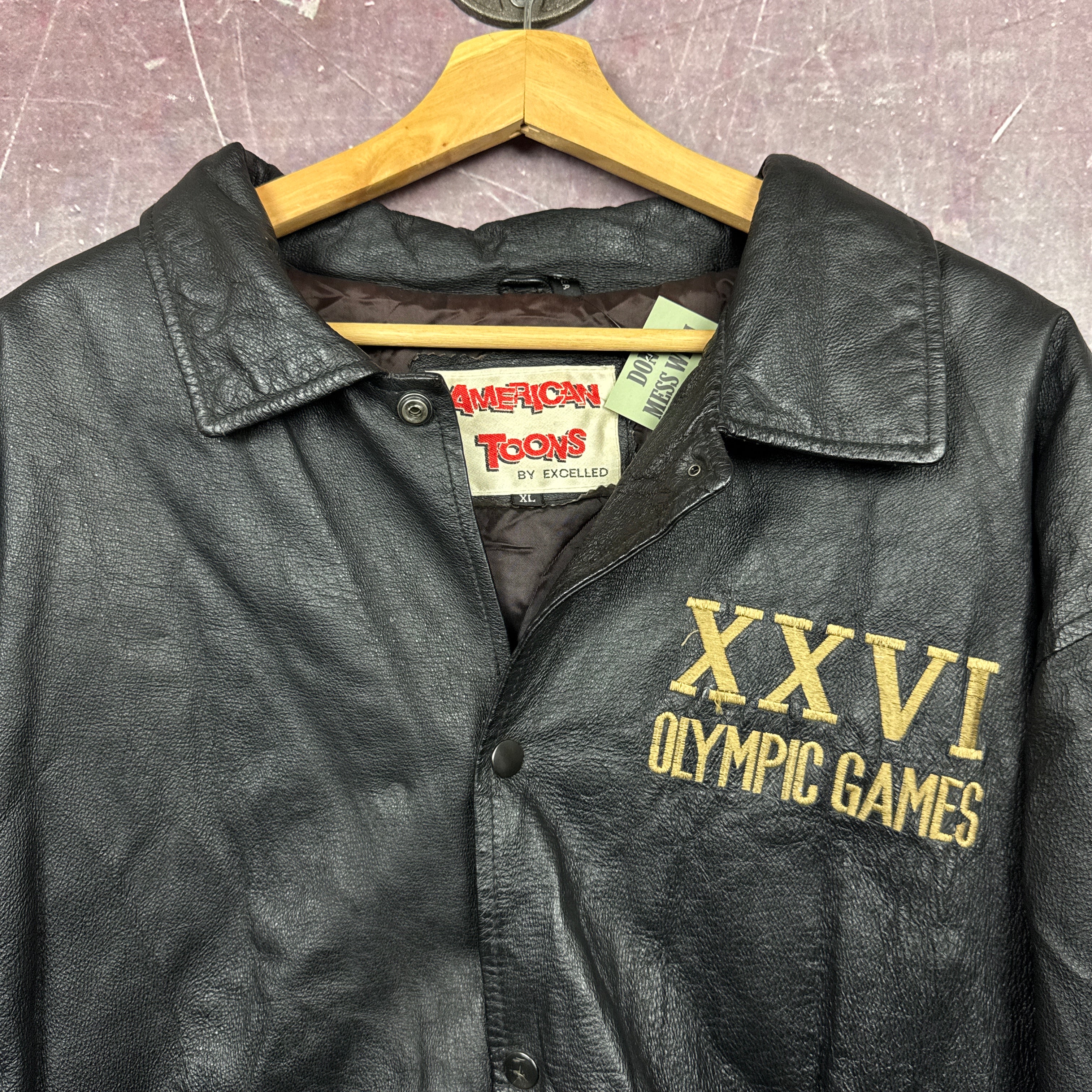 1996 Black Atlanta Olympics Flag Leather Jacket 3470