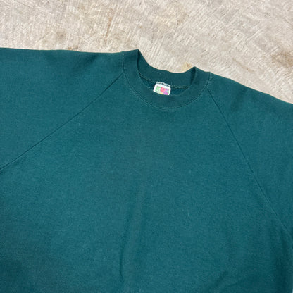 90s Forest Green Fruit of the Loom Blank Essential Crewneck Sweatshirt Boxy L AL67