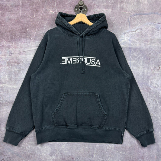F/W 2021 Black Supreme USA Reverse Spellout Graphic Hoodie L 1710