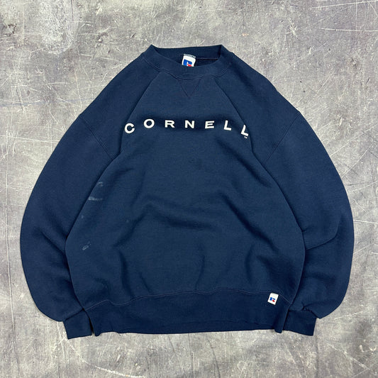 90s Navy Blue Cornell University Russell Athletic Spellout Crewneck Sweasthirt L AE33