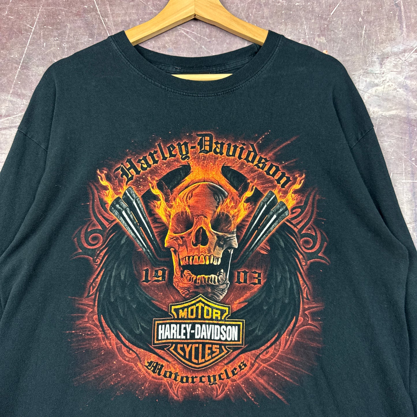 00s Black Harley Davidson Long Sleeve Shirt 3170