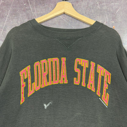 90s Faded Black Florida State Spellout Graphic Crewneck Sweatshirt L 1262