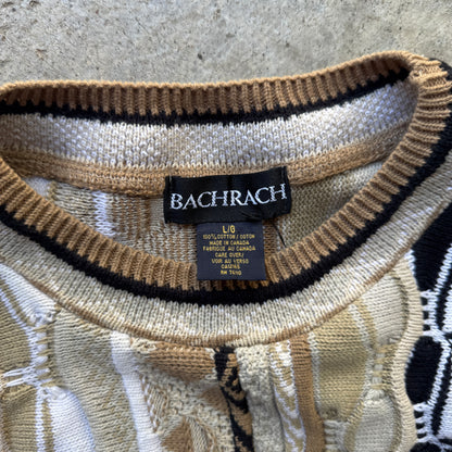 90s Tan Brown Earth Tone 3D Knit Coogi Style Bachrach Sweater L 0602