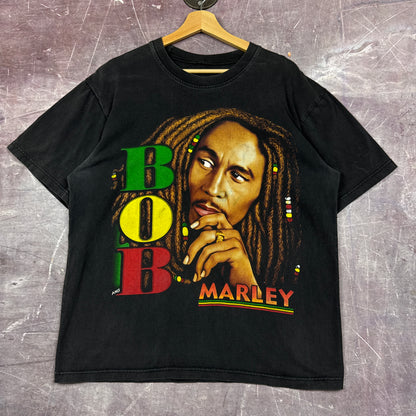 Early 00s Black Bob Marley Rap Tee Style Graphic Shirt L 2845