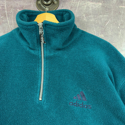 90s Teal Blue Adidas Quarter Zip Deep PIle Fleece Pullover L 1233