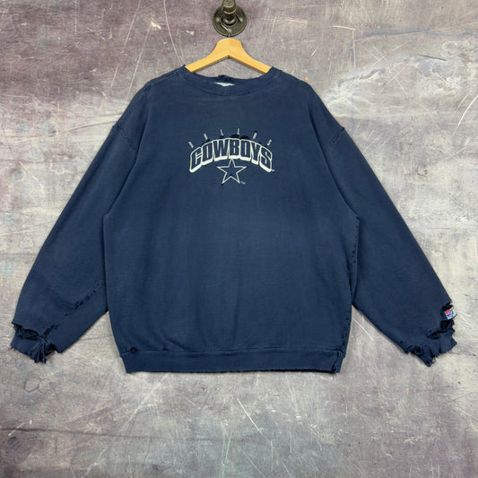 90s Navy Blue Dallas Distressed Cowboys Football Graphic Crewneck Sweatshirt XL 1223