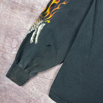 00s Black Cyberspokes Biker Flame Sleeve Shirt 3054