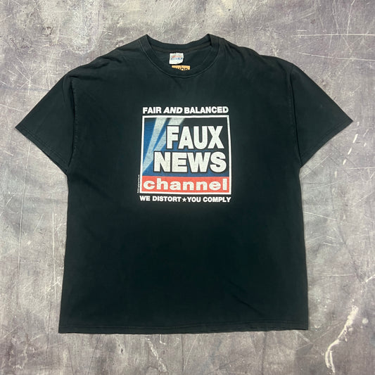 2003 Faded Black Faux News Fake News Parody Graphic Shirt XXL F08