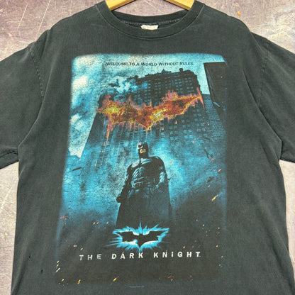 Early 00s Black The Dark Knight Movie Poster Promo Graphic Shirt L 0880