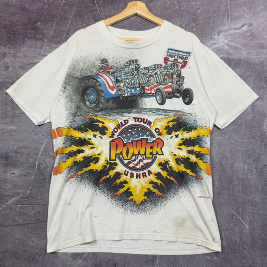 Early 00s White World Tour Of Power Tractor Racing All Over Print Graphic Shirt L 1043