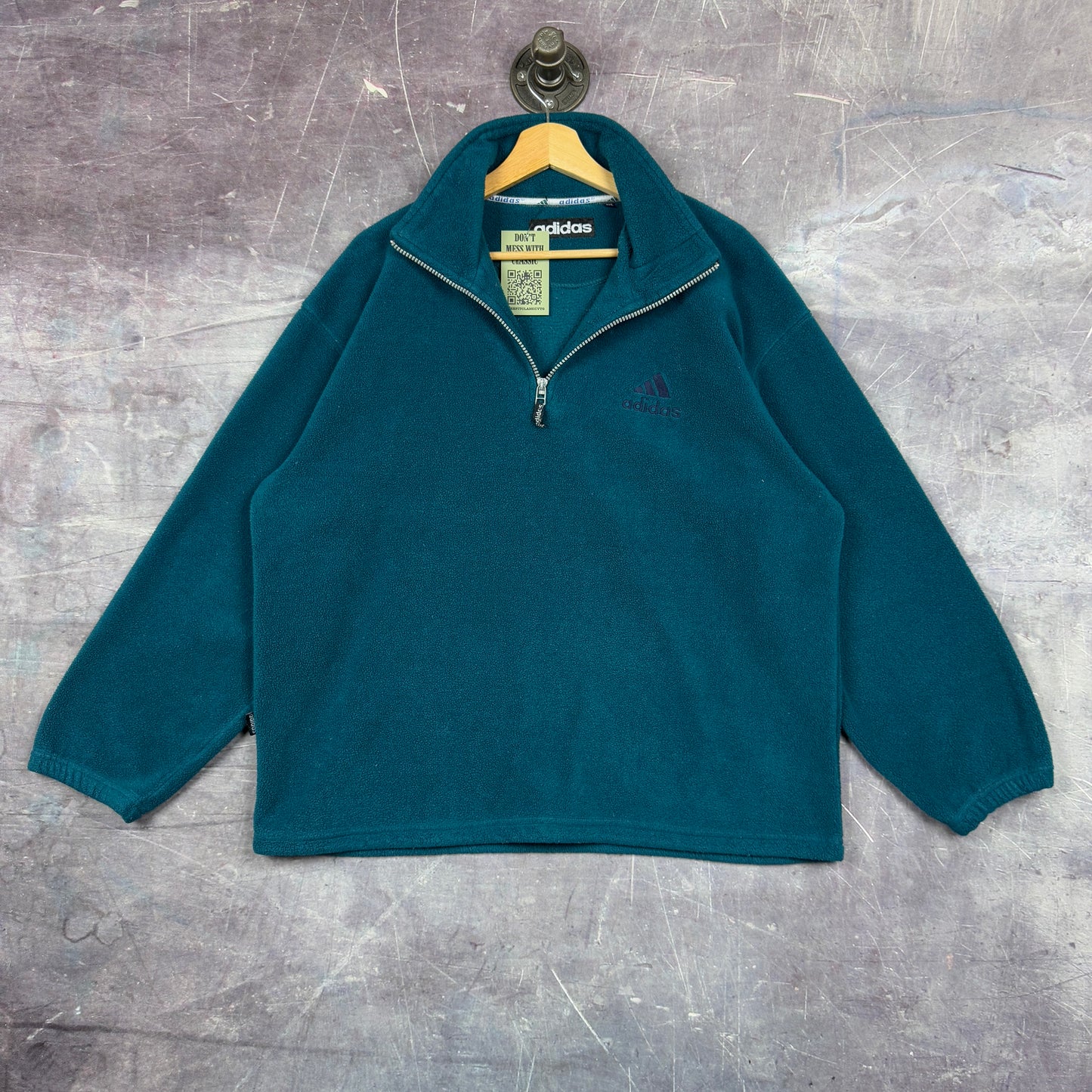 90s Teal Blue Adidas Quarter Zip Deep PIle Fleece Pullover L 1233