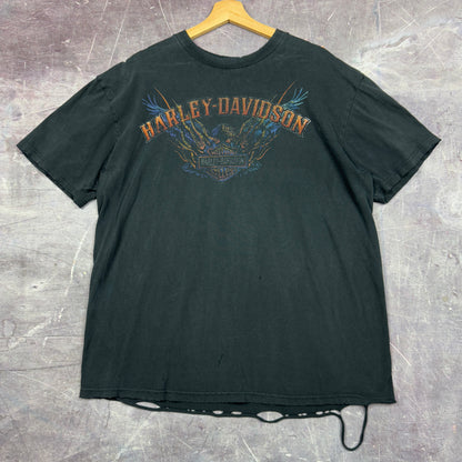 Early 00s Faded Black Thrashed Flaming Eagle San Antonio Harley Davidson Graphic Shirt XL 1163