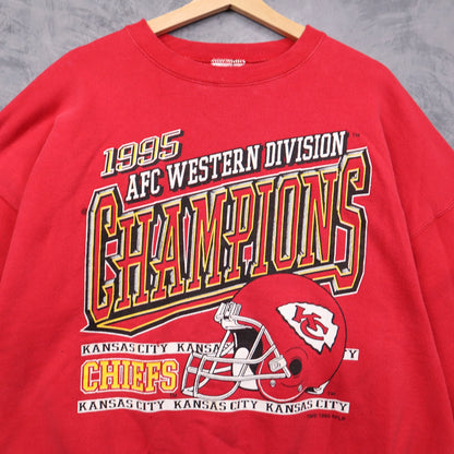 1995 Red Kansas City Chiefs AFC Western Division Champions Crewneck Sweatshirt 6417