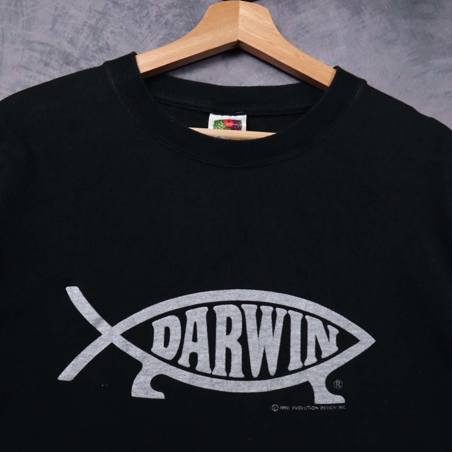 1990 Black Darwin Fish Evolution Shirt 5362