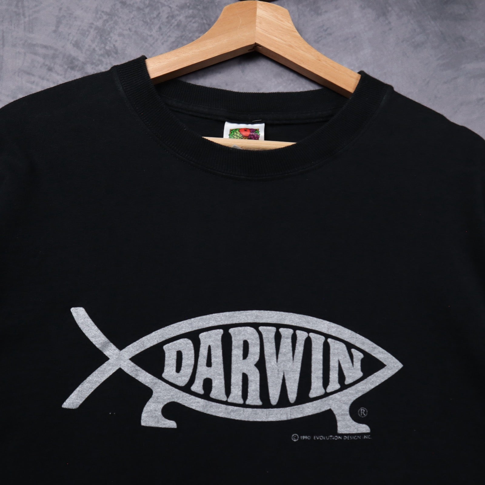 1990 Black Darwin Fish Evolution Shirt 5362