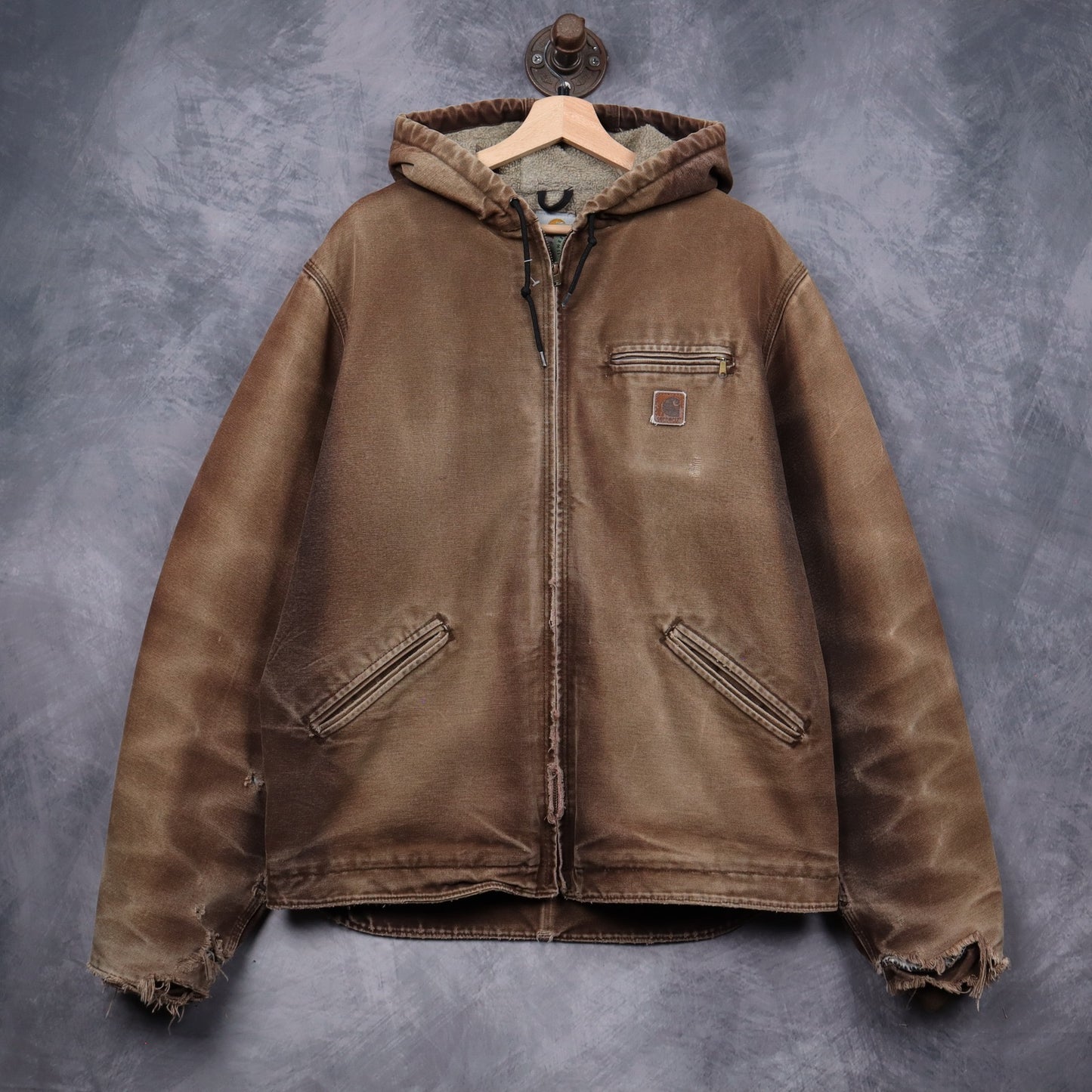 90s Faded Brown Carhartt Hooded Work Jacket 4801