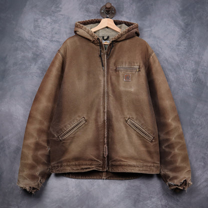 90s Faded Brown Carhartt Hooded Work Jacket 4801