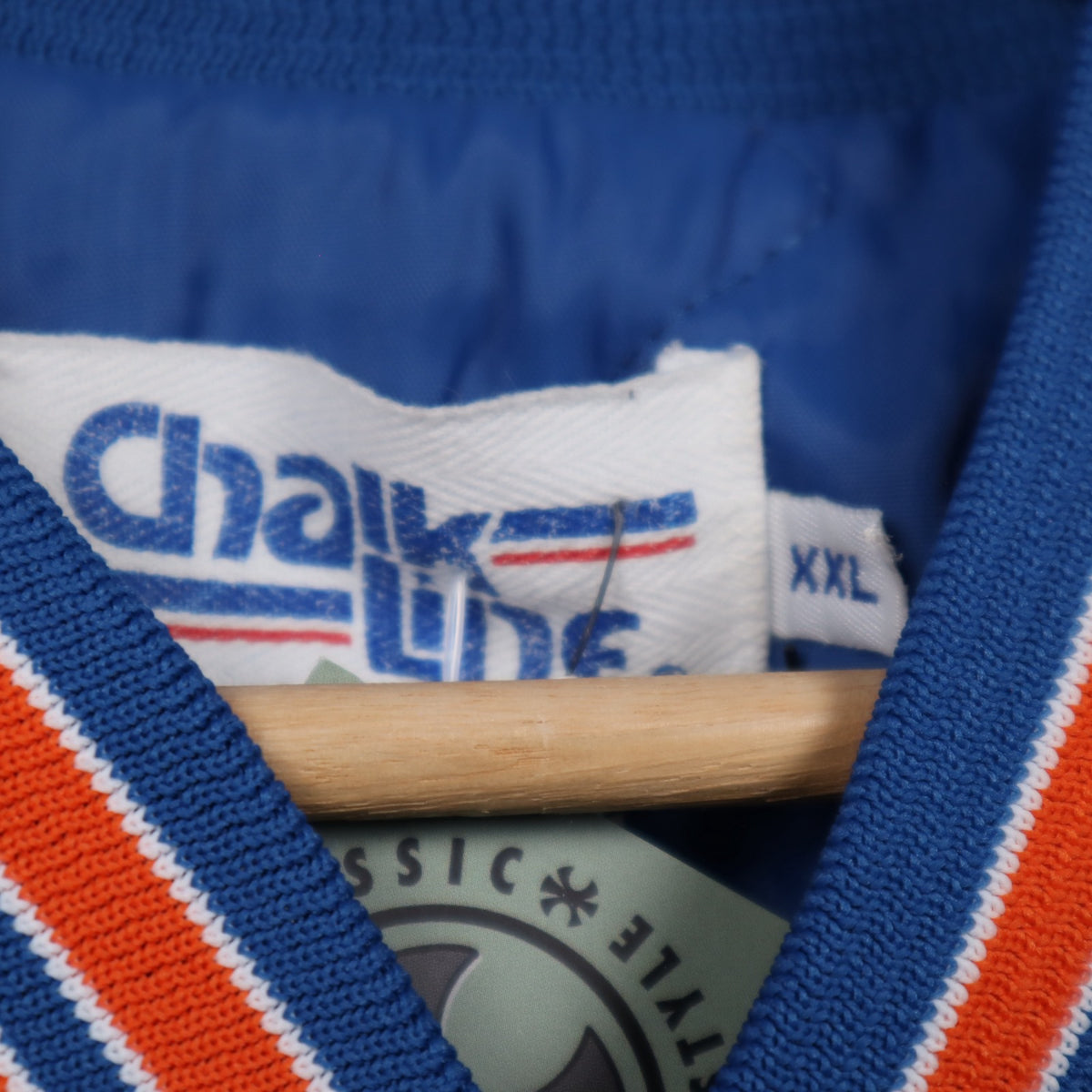 90s Blue Denver Broncos Chalk Line Satin Bomber Jacket 6500