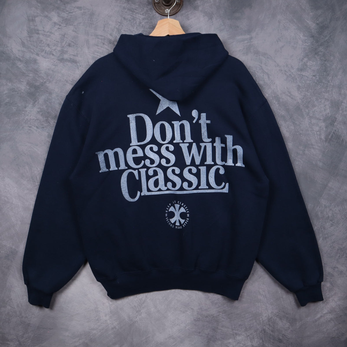 90s Navy Blue Keep It Classic Longhorn Graphic Hoodie 5674