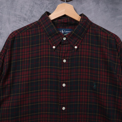 90s Burgundy Ralph Lauren Blake Plaid Long Sleeve Button Up Shirt 5409