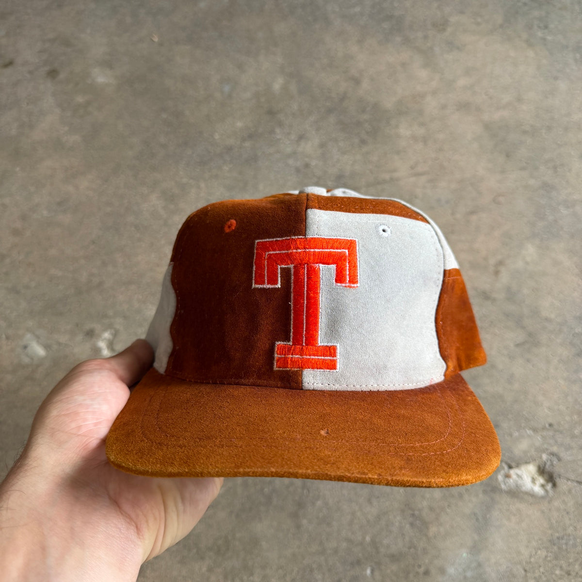 90s Burnt Orange Texas Longhorns Suede Snapback Hat 5783