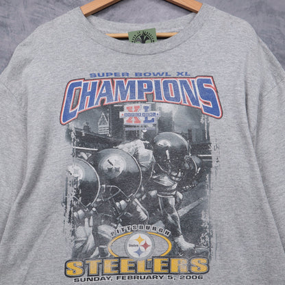 2006 Grey Pittsburgh Steelers Super Bowl XL Champions Long Sleeve Shirt 6543
