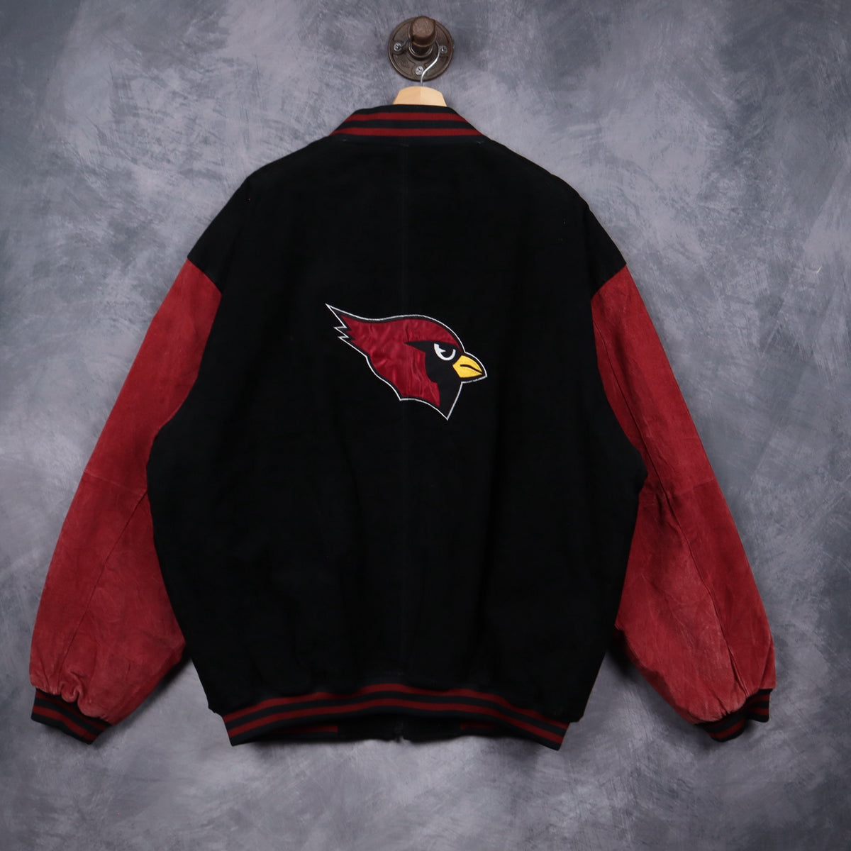90s Black Arizona Cardinals Suede Varsity Jacket 6524