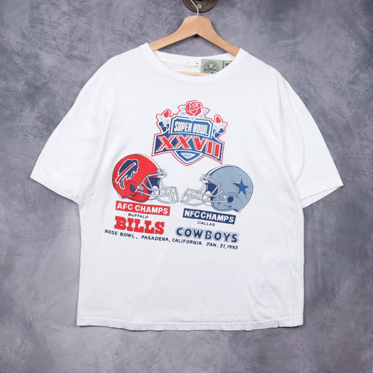 1993 White Super Bowl XXVII Bills vs Cowboys Shirt 6636