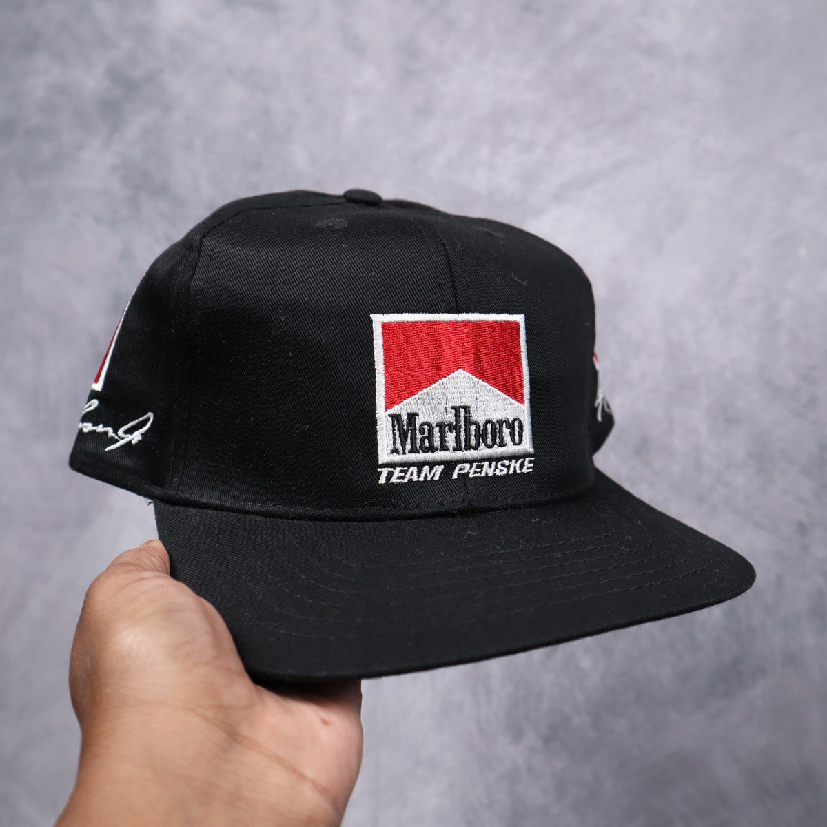 90s Black Marlboro Team Penske Racing Snapback Hat 7342