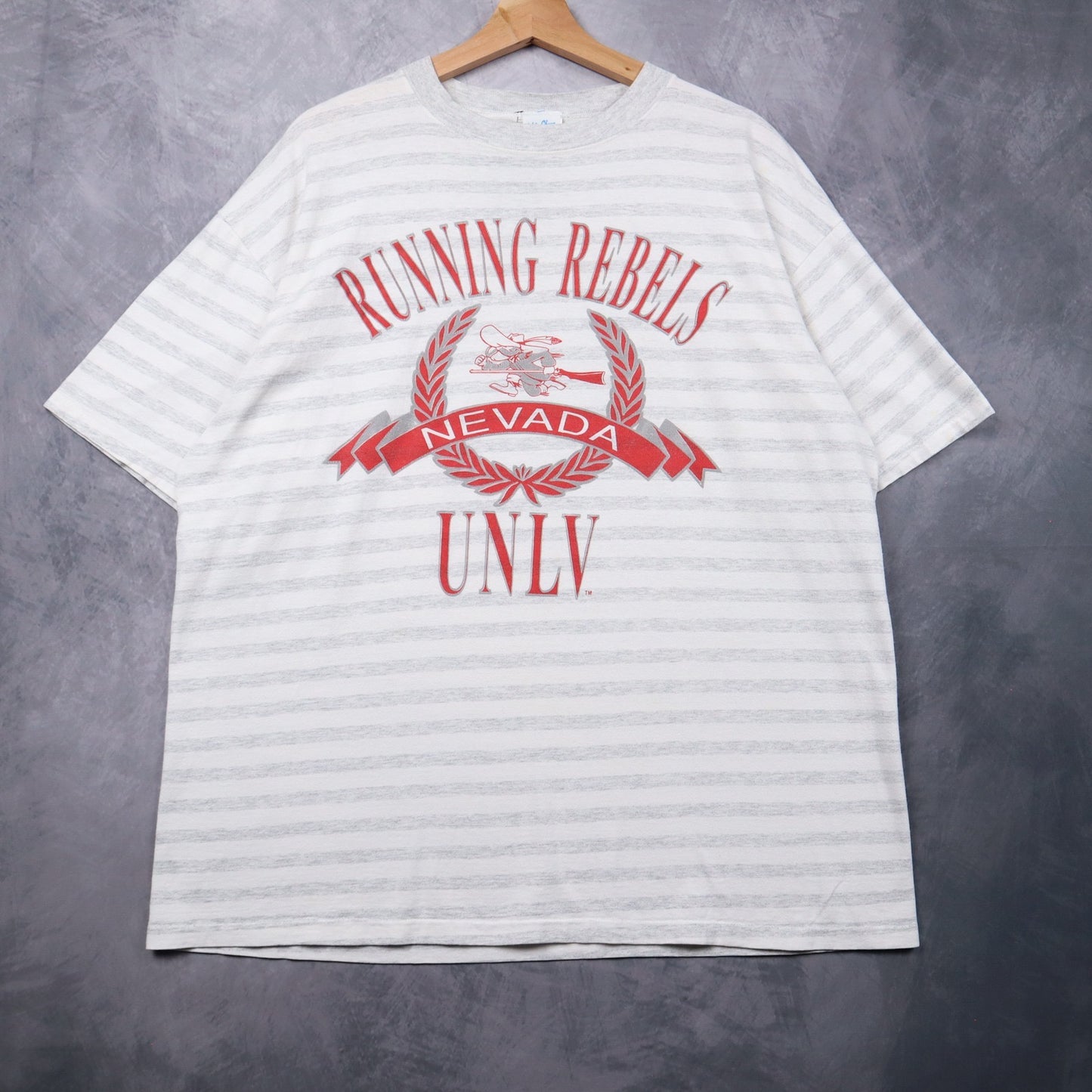 90s White Grey Striped UNLV Running Rebels Nevada Shirt 4688