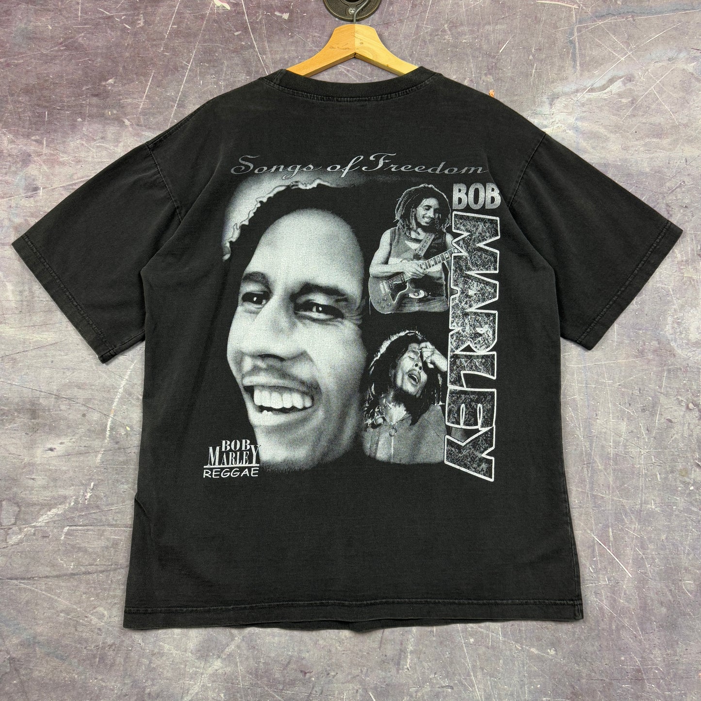 Early 00s Black Bob Marley Songs Of Freedom Rap Tee Style Graphic Shirt XL 1110